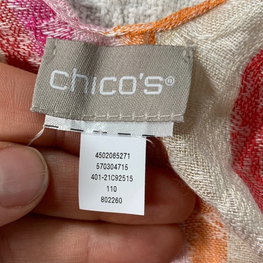 Chicos pink white and orange striped shawl